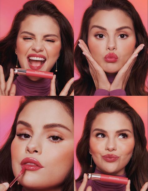 new soft pinch tinted lip oil Lip Poses, Lip Photoshoot, Selena Gomez Lips, Selena Gomez Rare Beauty, Glam Seamless, Selena Gomez Rare, Vogue Makeup, Lipstick Ad, Makeup Shoot