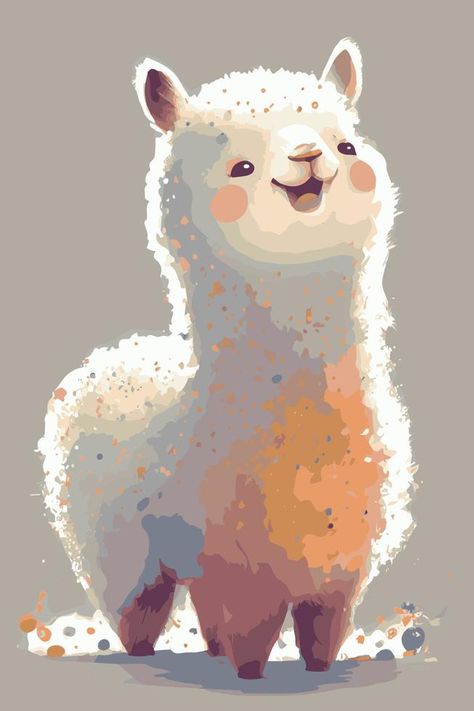 Happy cheerful lama. Hand drawn vector drawing of cartoon animal. Cute alpaca. Funny illustration. Llama Cute Cartoon, Alpaca Drawing Illustration, How To Draw An Alpaca, Cute Llama Illustration, Cute Llama Art, Alpaca Cute Cartoon, Cute Drawn Animals, Cute Llama Drawing, Lama Cartoon