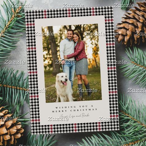 Family Holiday Card, Couple Christmas Card, Simple Holiday Cards, Plaid Wreath, Family Christmas Card Photos, Family Holiday Cards, Dog Christmas Card, Photos With Dog, Photo Family