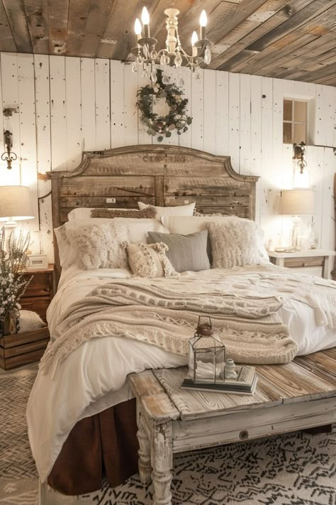 Country Farmhouse Decor Bedroom, Country Chic Bedroom, Cozy Farmhouse Bedroom, Western Bedrooms, Rustic Farmhouse Bedroom, Country Bedroom Decor, Western Room, Farmhouse Bedroom Decor Ideas, Farmhouse Bedrooms