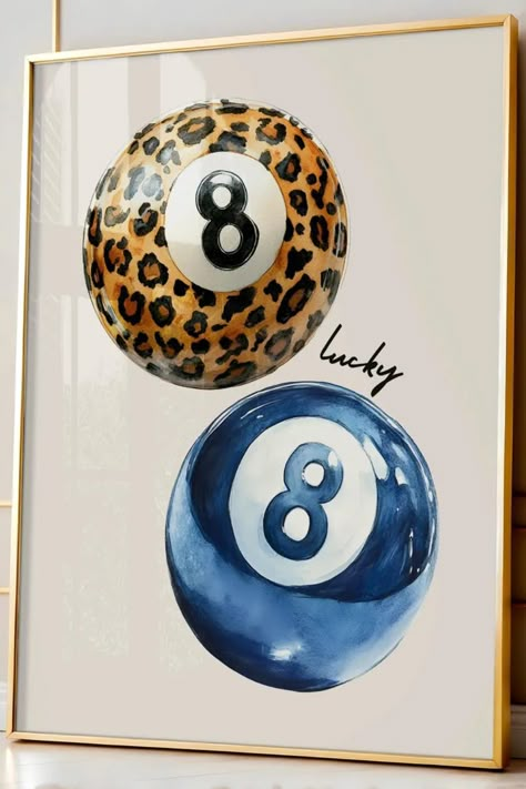 Navy 8 Ball Print, Leopard Print Funky Wall Art, Lucky You Poster, Dopamine Decor, Cheetah Print, Preppy Poster, Aesthetic Posters  Looking for a bold statement piece? This 8 ball print is your answer. It brings a playful, retro vibe to any room while keeping things cool with its navy blue and funky leopard print design. Perfect for adding some edge to your apartment or dorm, it’s a must-have for anyone who loves quirky, maximalist decor! Navy Prints Aesthetic, Cheetah 8 Ball, Cobalt Blue Room Decor, Magic Eight Ball Aesthetic, Cool Bedroom Art, 8 Ball Wall Art, Red And Blue Room Aesthetic, Navy Blue Posters, Diy Posters For Room Wall Art