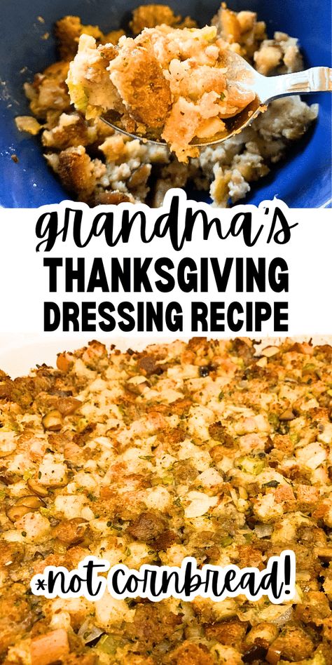 Old Fashioned Thanksgiving Dressing (Grandma's Vintage Recipe) - how to make homemade dressing from scratch (Thanksgiving stuffing recipe). Best Southern dressing recipe (much better than cornbread dressing!) #thanksgivingrecipes #sidedish #dressingrecipes #stuffingrecipe How To Make Homemade Dressing, Best Homemade Dressing Thanksgiving, Southern Dressing Recipe Thanksgiving, Southern Cornbread Dressing With Turkey, Dressing Thanksgiving Southern, Thanksgiving Dressing Southern, How To Make Dressing, Dressing For Thanksgiving Homemade, How To Make Dressing For Thanksgiving