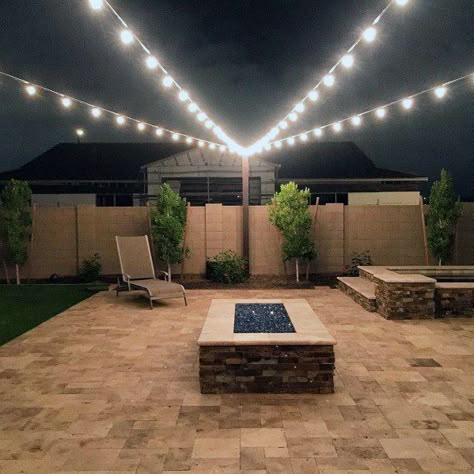 Diy Outdoor Lights, String Light Ideas, Backyard String Lights, Backyard Lights, Outdoor String Lights Patio, Outdoor Lighting Design, String Lighting, Patio String Lights, Restaurant Patio