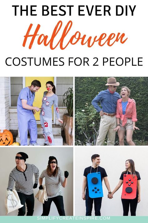 Halloween costumes for 2 people. Are you looking for the perfect DIY Halloween costumes for couples? These homemade adult couple costume ideas are so fun and are sure to turn heads at your next fancy dress party! From scary couple costumes to sexy couple costumes and plenty that will get a laugh! Halloween couple costumes. Costume ideas for couples. Costumes For 2 People, Halloween Costumes For 2 People, Scary Couple Costumes, Clever Couple Costumes, Diy Halloween Costumes For Couples, Halloween Costumes For 2, Easy Adult Halloween Costumes, Diy Adult Halloween Costumes, Partner Halloween Costumes