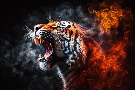 Photo a tiger with flames on his face | Premium Photo #Freepik #photo #tiger-head #tiger-roar #tiger-background #white-tiger Dp Background, Tiger Background, Tiger Photo, Female Tiger, Tiger Roar, Tiger Attack, Imac Wallpaper, Tiger Roaring, Sports Mascot