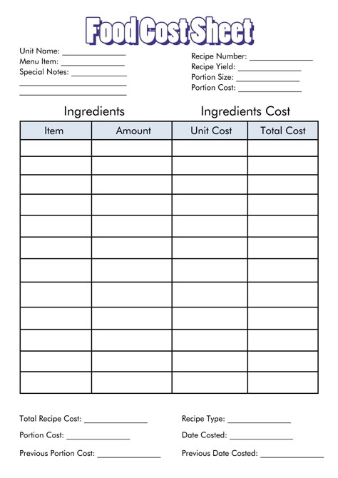 Food Rating Sheet, Food Business Tips, Product Costing Template, Food Costing Sheet Template, Food Costing Formula, Food Critic Template, Home Food Business Ideas, Costing Sheet Template, Home Food Business