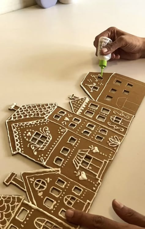 Gingerbread Christmas Village, Poster Natal, Diy Gingerbread, Jul Diy, Appetizers Christmas, Cardboard Cartons, Gingerbread Diy, Desserts Christmas, Gingerbread Christmas