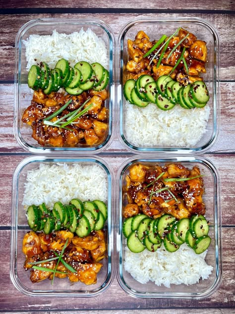 Sticky Korean Fried Chicken and Rice Bowls - Diana's Delish Dishes Meals That Keep Well, Chicken Lunch Bowls Healthy, Work Lunch Snacks, Food To Meal Prep, Meal Prep For Wrestlers, Nutritious Meal Prep, Office Meal Prep Lunch Ideas, Realistic Meal Prep, Lunch Rice Bowls