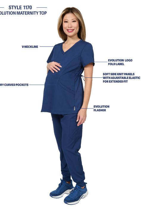 Introducing the Evolution Scrubs Maternity top, your new favorite work wardrobe staple! Comfortably designed for pregnant women in the medical field, this stylish scrubs top is perfect for those who demand both style and functionality. Don't sacrifice your fashion sense during pregnancy – embrace it with Evolution Scrubs Maternity Scrub Top, Work Wardrobe Staples, Maternity Scrub Pants, Maternity Scrubs, Stylish Scrubs, Vintage Maternity, Scrubs Uniform, Embrace It, Nurse Uniform