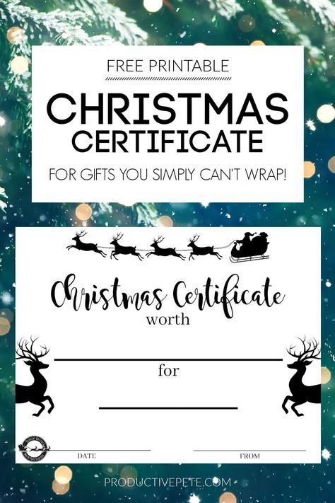 Use this free printable Christmas Certificate template pdf to give unique gifts this Holiday season. It's a blank gift certificate with spots for you to fill in your own personalized gifts. It works great for giving experience gifts to kids or for gifting adults fun gifts that don't have a physical aspect; like date-nights or free babysitting! #christmas #certificate #gifts #christmasgifts #printable Experience Gifts For Kids, Blank Gift Certificate, Free Printable Gift Certificates, Elf On The Shelf Printables, Free Christmas Printable, Christmas Gift Certificate Template, Christmas Gift Certificate, Free Gift Certificate Template, Home Decor Printables