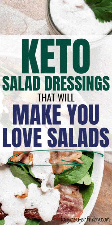 Not a big fan of salad? These YUMMY keto salad dressings will make you LOVE salad! From Keto Bacon Ranch Dressing to Keto Cobb Salad Dressing to Keto Creamy Vinaigrette, you will definitely find your next favorite keto salad dressing recipe on this list. Keto salads make an amazing keto lunch or keto dinner, and these fat-filled dressings will keep you satisfied for hours! Keto Salad Dressing Recipes, Salad Dressing Recipes Balsamic, Keto Salad Dressings, Keto Dressing, Cobb Salad Dressing, Low Carb Salad Dressing, Eat Like A Bear, Keto Salad Dressing, Keto Condiments