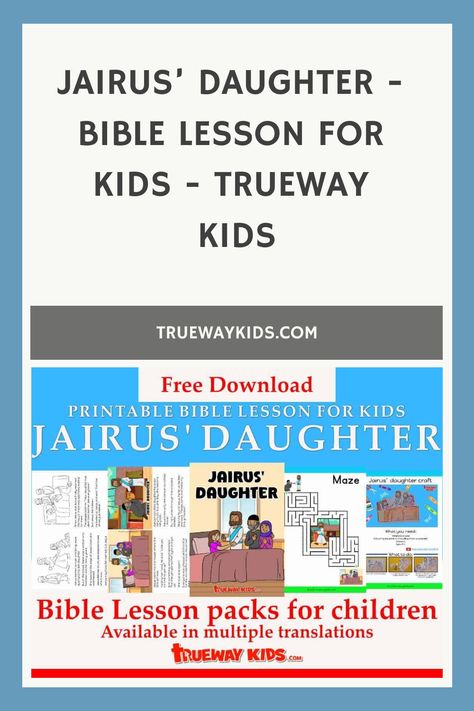 Delve into a wide array of free printable activities inspired by the Bible story of Jairus’ daughter. Our compilation includes captivating story pages, vibrant coloring sheets, informative worksheets, and imaginative crafts. Ideal for Sunday school, homeschooling, or enjoyable learning at home. Immerse your children in this miraculous narrative today! Sunday School Stories, Teen Bible Lessons, Jairus Daughter, Bible Lesson For Kids, Homeschool Bible Curriculum, Spiritual Understanding, Trueway Kids, Daughter Activities, New Testament Bible