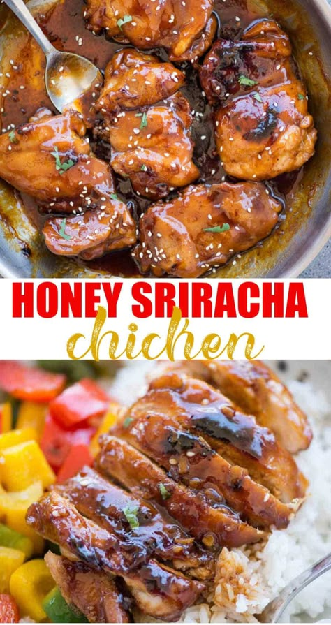 Chicken With Honey, Honey Sriracha Chicken, Sriracha Chicken, Pantry Ingredients, Spicy Honey, Sriracha Sauce, Delicious Chicken, Juicy Chicken, Poultry Recipes