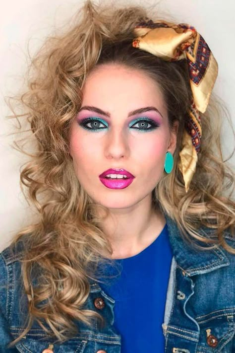 Disco Hairstyles, 80s Hair And Makeup, 80s Makeup Looks, 80s Hair Styles, 80’s Makeup, 1980s Makeup, 80s Fashion Party, Look Disco, 80's Party Outfit