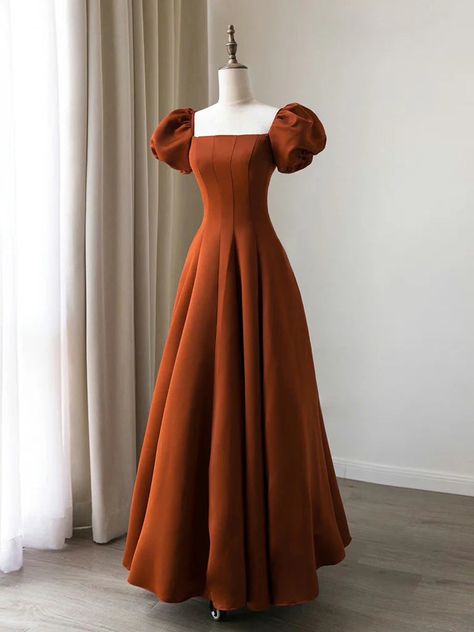 Product Code: ED0711 Silhouette: A-Line Neckline: Square Neckline Length: Floor Length Fabric: Satin Back Style: Lace Up Built-In Bra: Yes Shown Color: Caramel Color Satin Long Prom Dress, Prom Dress Long, Long Evening Dresses, Satin Prom Dress, Dream Dresses, Moda Vintage, Party Dress Long, Orange Dress, Long Prom Dress