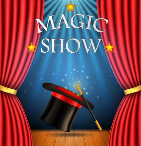 Magic show illustration Premium Vector | Premium Vector #Freepik #vector #star #red #circus #white Circus Party Invitations, Magic Decorations, Magician Party, Vintage Circus Party, Magic Theme, Tears Art, Circus Theme Party, Vintage Banner, Ideas Cumpleaños