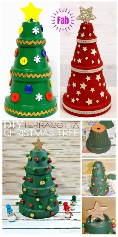 DIY Terra Cotta Flower Pot Christmas Decorations & Craft Tutorials - Clay Pot Christmas Tree DIY Tutorial Pot Christmas Decorations, Potted Christmas Trees, Terra Cotta Pot Crafts, Flower Pot Crafts, Clay Pot Crafts, Clay Pot, Tree Diy, Christmas Crafts Decorations, Mason Jar Crafts