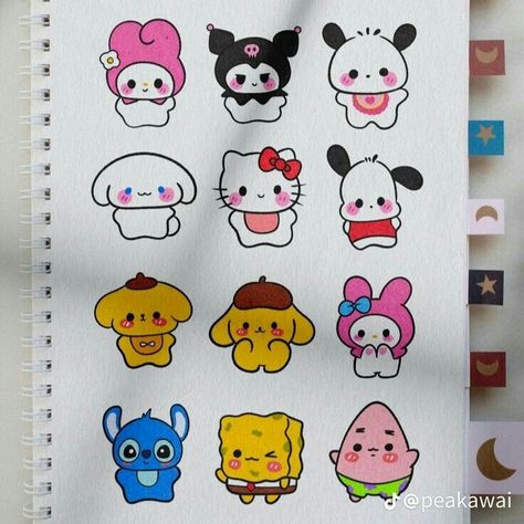 Cute Stickers Aesthetic Easy To Draw, Cute Hello Kitty Drawing, Sanrio Drawing, Sanrio Drawings, Doodle Doodle, Cute Easy Doodles, Kitty Drawing, Easy Paper Crafts Diy, Hello Kitty Drawing