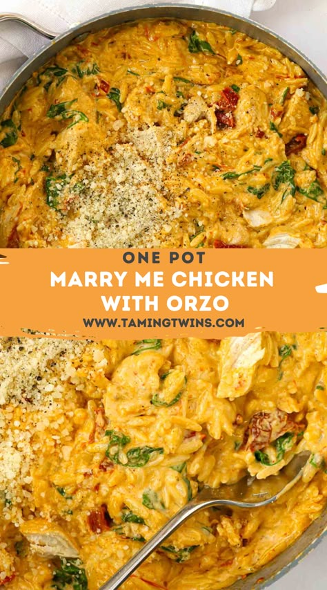 Creamy Tuscan Orzo, Leftover Turkey Pasta, Tuscan Orzo, Chicken Sun Dried Tomatoes, Orzo With Chicken, Chicken With Orzo, Leftover Roast Chicken, Marry Me Chicken Recipe, Turkey Pasta