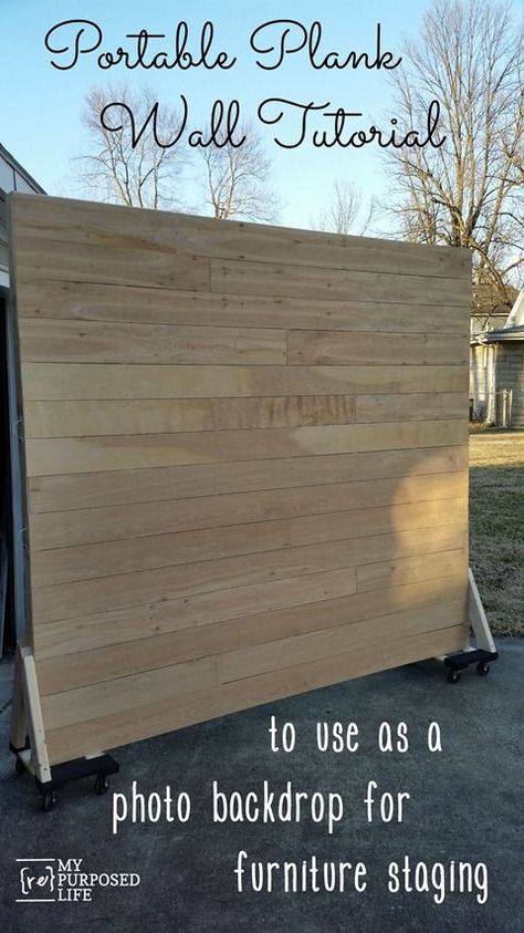 MyRepurposedLife-Portable-Plank-Wall-Tutorial Diy Plank Wall, Photography Backdrops Diy, Wooden Backdrops, Portable Walls, Wood Backdrop, Photos Booth, Plank Walls, Diy Holz, Diy Backdrop