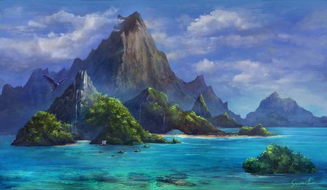 fantasy art #island #artwork #nature #dragon #1080P #wallpaper #hdwallpaper #desktop Island City Concept Art, Island Artwork, Pirate Island, Island Wallpaper, Ocean Backgrounds, Water Illustration, Fantasy Island, Landscape Concept, Dslr Background Images