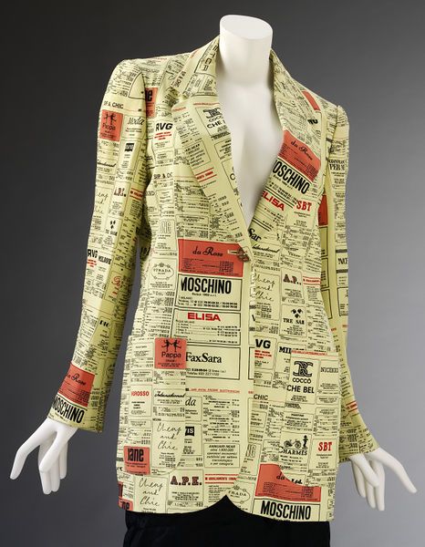 1990, Jacket by Moschino. Moschino 1990, Newspaper Fashion, Makeup History, Franco Moschino, Costumes Couture, Vintage Moschino, 2000 Fashion, Newspaper Print, 20th Century Fashion