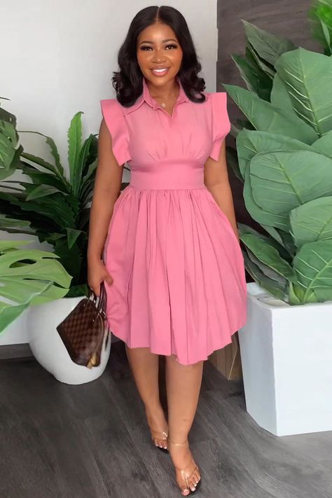 Chic Dress Classy, Classy Dress Outfits, Classy Casual Outfits, Latest African Fashion Dresses, Turndown Collar, Pink Mini Dresses, African Fashion Dresses, Classy Dress, African Dress