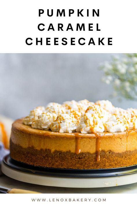 Butternut Bakery Cheesecake, Pumpkin Cheesecake With Caramel Sauce, Pumpkin Cheesecake Caramel, Cheesecakes For Fall, Salted Caramel Pumpkin Cheesecake, Fall Themed Cheesecake, Thanksgiving Cheese Cakes Recipes, Carmel Pumpkin Cheesecake Recipes, Fall Flavor Cheesecake