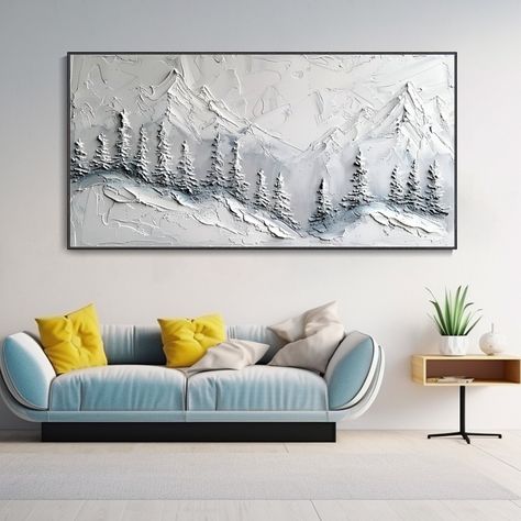 Serene Snowy Mountain Textured Oil Painting Grey White Mountainous Landscape Wall Art Pine Tree Winter Nature Scenery Creative Masterpieces Drywall Mud Art, Paste Painting, Mountain Texture, Wabi Sabi Art Painting, Wabi Sabi Painting, Painting Mountains, Drywall Mud, Mountains And Trees, Mountainous Landscape