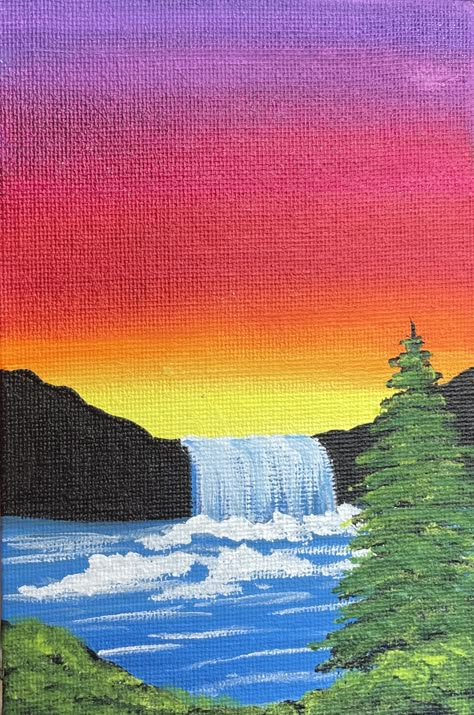 abstract art painting Aesthetic Art Acrylic Paintings, Easy Nature Paintings, Sunset Painting Ideas, Canvas Landscape Painting, Sunset Acrylic Painting, Sunset Paintings, Canvas Painting Projects, Waterfall Painting, Sunset Canvas Painting