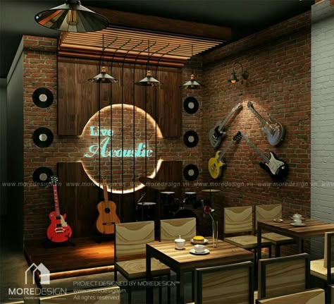 Cafe Bar Design, Coffee Shop Interior Design, Pub Design, Guitar Room, Design Café, Music Studio Room, Decoration Restaurant, Bar Interior Design, Gaming Tattoo