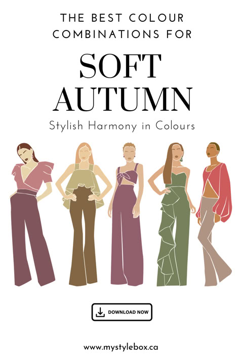 The best color combinations for the Soft Autumn Season Autumn Season Color Palette, Season Color Palette, Wardrobe Palette, Soft Autumn Makeup, Best Color Combinations, Autumn Color Palette Fashion, Soft Autumn Palette, Soft Autumn Color Palette, True Autumn