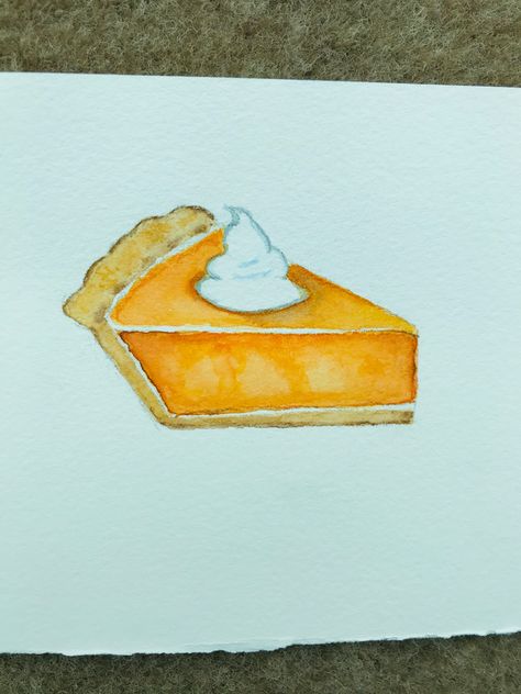 Pumpkin Pie Watercolor Painting, Pumpkin Painting Ideas Watercolor, Pie Watercolor, Pumpkin Pie Drawing Easy, Pumpkin Pie Watercolor, Thanksgiving Watercolor Paintings Easy, Watercolor Pie, Pumpkin Pie Painting, Pie Doodle