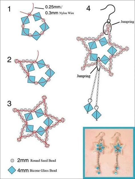 Make Bead Earrings, Anting Manik, Projek Menjahit, Beaded Star, Beaded Earrings Tutorials, Beading Jewelery, Beaded Jewelry Tutorials, Seed Bead Tutorial, Handmade Jewelry Tutorials