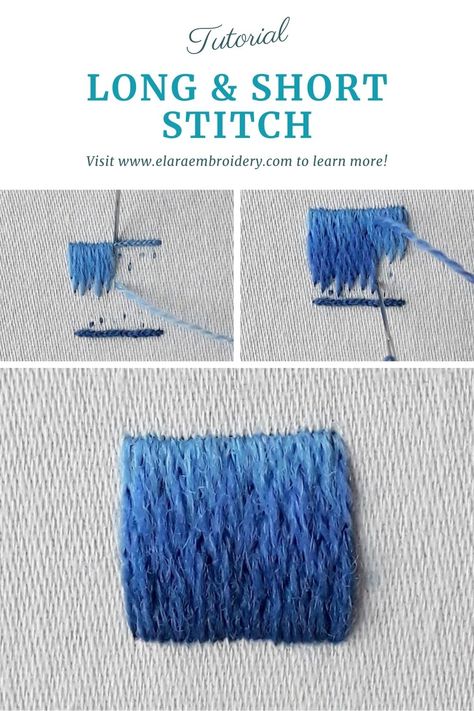 Embroidery Stitches Long And Short, How To Do Long And Short Stitch, Long Short Stitch Embroidery Tutorial, Filling In Embroidery, Embroidery Shading Tutorial, How To Blend Colors Embroidery, Long And Short Stitch Tutorial, Embroidery Stitch Practice, Wool Stitch Embroidery