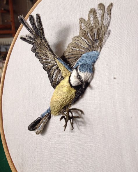 a bit scary though! Wings Diy, Embroidered Bird, Bird Wings, Pola Sulam, Bird Embroidery, Brazilian Embroidery, Hand Embroidery Art, 자수 디자인, Crewel Embroidery