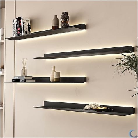 Floating Shelf with LED White Light ,1PCS Black Display Shelf withLampshade，Wall Mounted Entrance Bar Countertop Living Room Bathroom ,/Show Shelves L: 80/100/120CM ( Color : Black , Size : 120x20CM ) : Amazon.co.uk: Home & Kitchen Led Lights On Shelves, Modern Shelving Ideas, Show Shelves, Lighted Shelves, Shelf Lights, Floating Shelves With Lights, Bar Countertop, Custom Floating Shelves, Marble Shelf