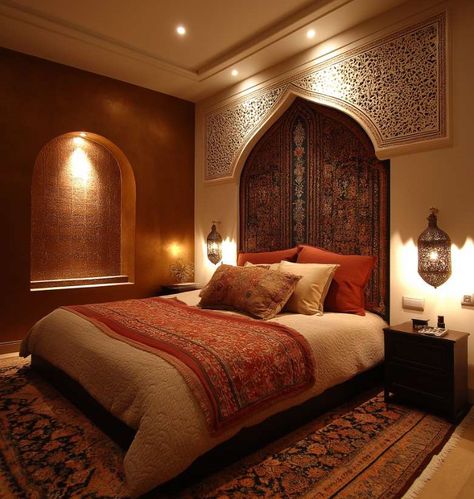 40 Moroccan Bedroom Ideas: Your Space as a Distant Retreat Moroccan Inspired Home, Moraccon Theme Bedroom, Morracan Room Ideas, White Wall Ideas, Middle Eastern Bedroom, Indian Style Bedroom, Bedroom Moroccan Style, Modern Moroccan Interior Design, African Houses