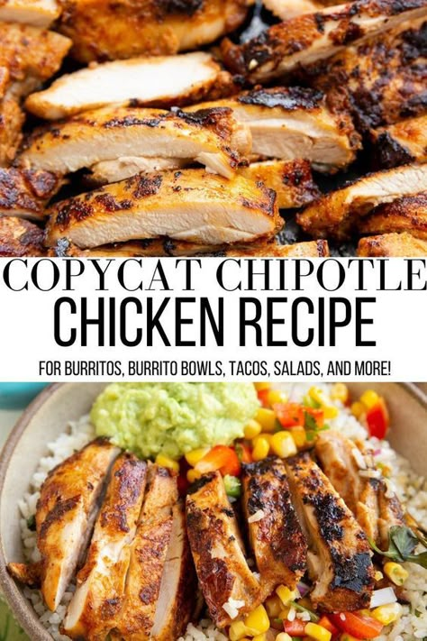 Flat Top Chicken Recipes, Copycat Chipotle Chicken, Chipotle Chicken Recipe, Tacos Dinner, Chicken Chipotle, Chipotle Copycat Recipes, Chipotle Recipes Chicken, Chipotle Copycat, Chipotle Recipes