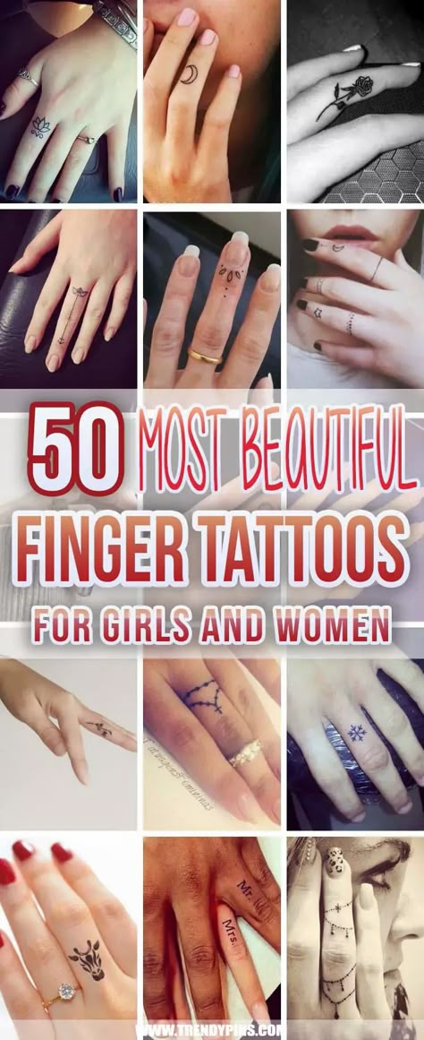 50 Most Beautiful Finger Tattoos For Girls And Women #tattoofinger #trendypins Cute Finger Tattoos Symbols, Spiritual Finger Tattoos Meaningful, Finger Tats With Meaning For Women, Tattoo Ideas Fingers Female, Tatoos Fingers Ideas, Minimalistic Finger Tattoo, Brown Finger Tattoo, Elegant Finger Tattoos For Women, Subtle Finger Tattoos