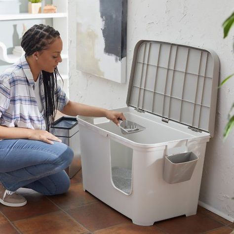 [CommissionsEarned] With A Sleek Design, Neutral Colors And Handy Features, This High-Sided, Covered Litter Box Is Their New Favorite Potty Spot. The High Walls And Covered Top Keep Any Spraying Or Scattering Inside And Provide Plenty Of Privacy For Your Kitty. No More Looking For That Scoop When ItS Time For Cleanup! ItS Right There In The Detachable Holder. The Ingenious Lid Makes It Easy To Scoop And Get Set For A Fresh Litter Tray. Plus, Every Kitty Finds It #catlitterboxideashidden Litter Box Ideas Hidden, Cat Litter Box Ideas Hidden, Cat Litter Box Ideas, Litter Box Ideas, Litter Tray, High Walls, Cat Litter Box, Box Ideas, Litter Box