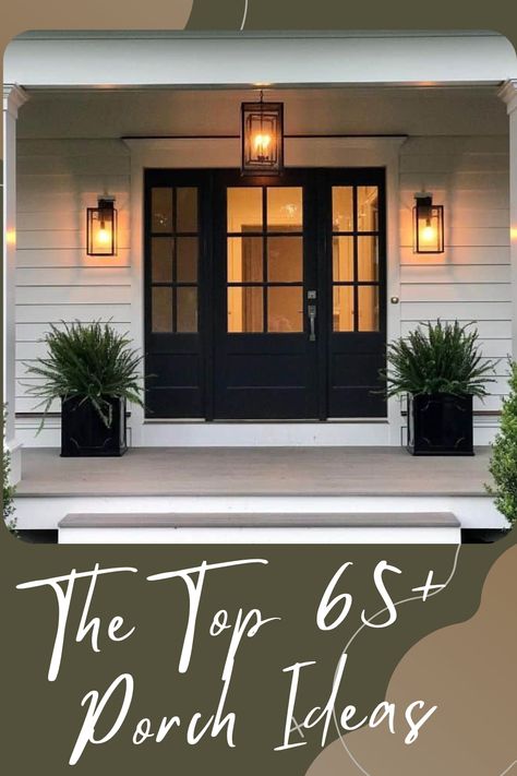 Modern Farmhouse Front Porch Decor, Front Porch Lighting Fixtures, White Tree Decorations, Exterior Entryway Ideas, Porch Lighting Ideas, Modern Farmhouse Front Porch, Exterior House Lights, Farmhouse Outdoor Lighting, Outdoor Garage Lights