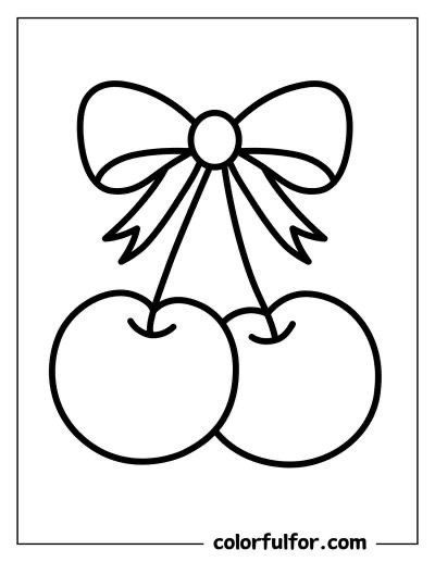 Unique Coloring Pages Free Printable, Cherries With Bow, Easy Coloring Book Pages, Cherry Fruit Drawing, Coloring Pages To Print Disney, Cherry Punch Needle, Cherry Coloring Page, Coloring Book Pages Easy, Basic Coloring Pages