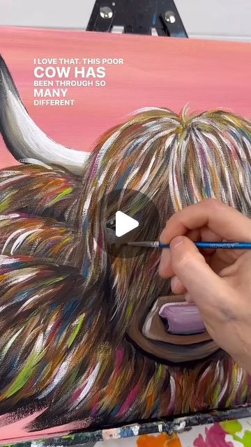 Emily Seilhamer on Instagram: "[clip] Colorful version of a highland cow! 🎨😱 #easypainting #tutorials #beginner #highlandcow #painting #art" Highland Cow Painting, Highland Cow Art, Highland Cow Canvas, Cow Canvas, Cow Painting, Cow Art, Easy Paintings, Highland Cow, Painting Tutorial