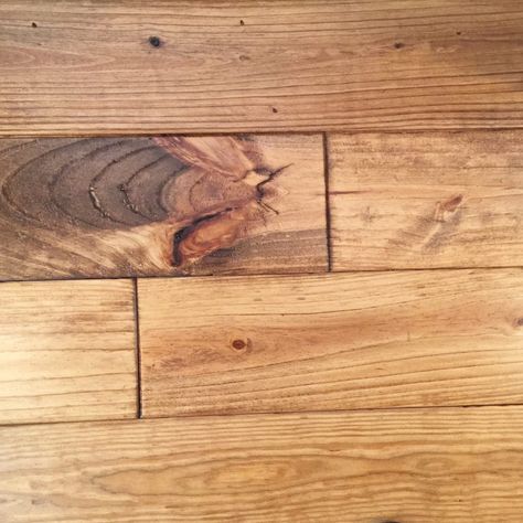 Minwax Early American stain on Pine.  Solid Hardwood flooring in Kitchen Early American Stain On Pine, Minwax Early American Stain, Staining Pine Wood, Cabin Flooring, Minwax Early American, Apartment Crafts, Flooring In Kitchen, Floor Stain Colors, Wood Floor Stain Colors