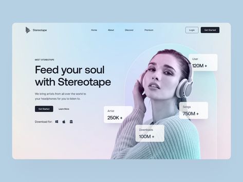 Stereotape: Landing Page Hero by Emre Kaya on Dribbble Website Hero Page Design, Hero Page Web Design, Beauty Web, Screen Cards, Website Mockup, Landing Page Design, Landing Page, Page Design, Ui Design