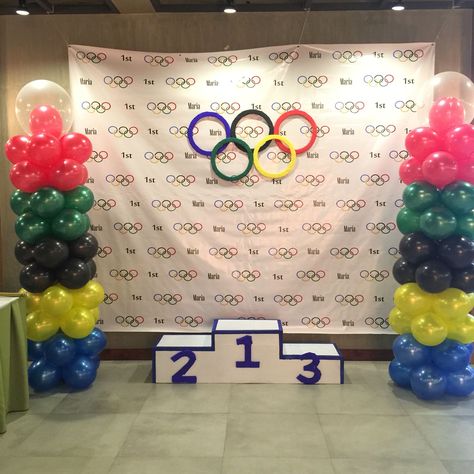 Church Olympic Games, Special Olympics Decorations, Olympic Games Themed Party, Olympic Games Party Ideas, Olympics Themed Parade Float, Olympic Vbs Theme, Olympic Podium Diy, Olympics Party Theme, Olympic Themed Birthday Party