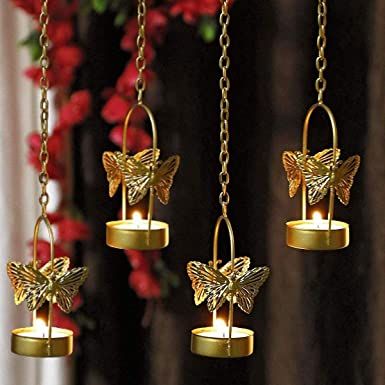 Buy SPAVEDA Butterfly Hanging Tealight Candle Holder for Home Decor, Indoor and Outdoor Decoration, Diwali Gifting Item (Set of 4, Gold) Online at Low Prices in India - Amazon.in Diwali Items, Home Made Decorations, Diwali Light, Puja Decoration, Hanging Tea Lights, Puja Decor, Hanging Butterfly, Cottage Core Home, Minimalist Home Design