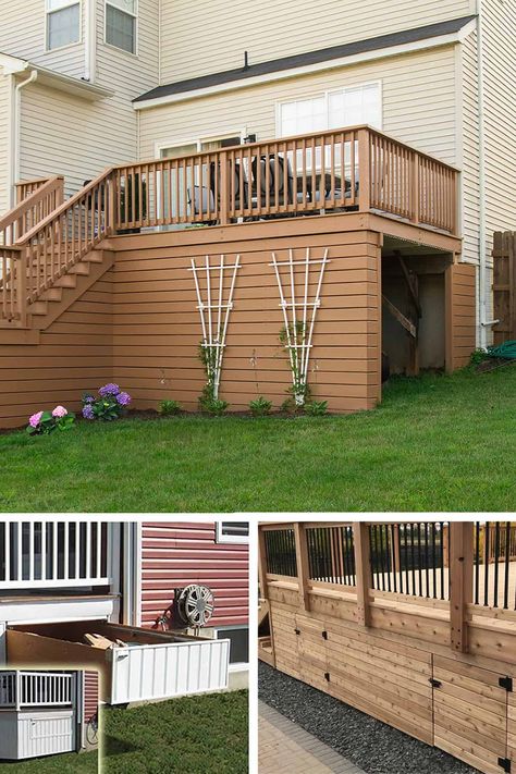 Wondering what to do with the space under your deck? Put it to good use with these brilliant Under-Deck Storage Ideas! Maximize your space and creativity with these ingenious storage solutions. Deck With Storage Under, Under Deck Door Ideas, Deck Off Living Room, Deck Storage Underneath, Diy Under Deck Storage, Under Patio Storage, Small Second Story Deck Ideas, Storage Under Deck Ideas, Carport Under Deck