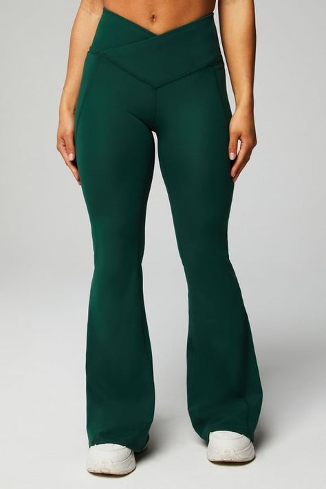 PureLuxe High-Waisted Crossover Flare Deep Sea Green, Female Activewear, Cut Leggings, Boot Cut Leggings, Pilates Barre, News Studio, Flare Leggings, Sporty Outfits, Sea Green